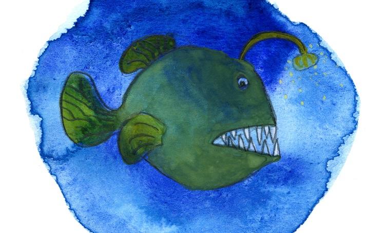 En fantasifullt tecknad fisk.